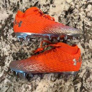 Under Armour Spotlight 4 MC Football Cleats 3027977-800 Orange Silver Mens Sz 14